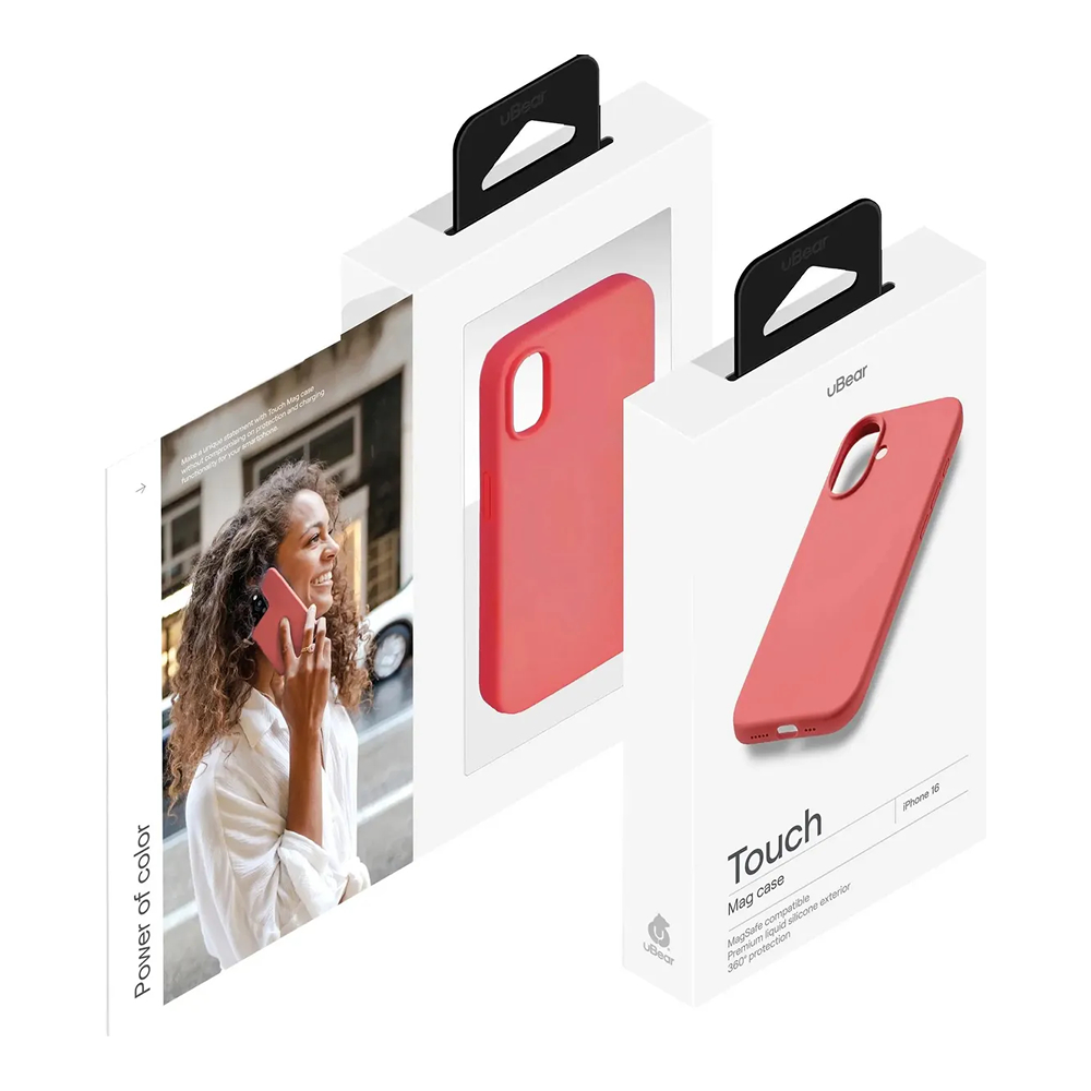 Чехол защитный uBear Touch Mag Case iPhone 16,силикон,софт-тач, коралловый